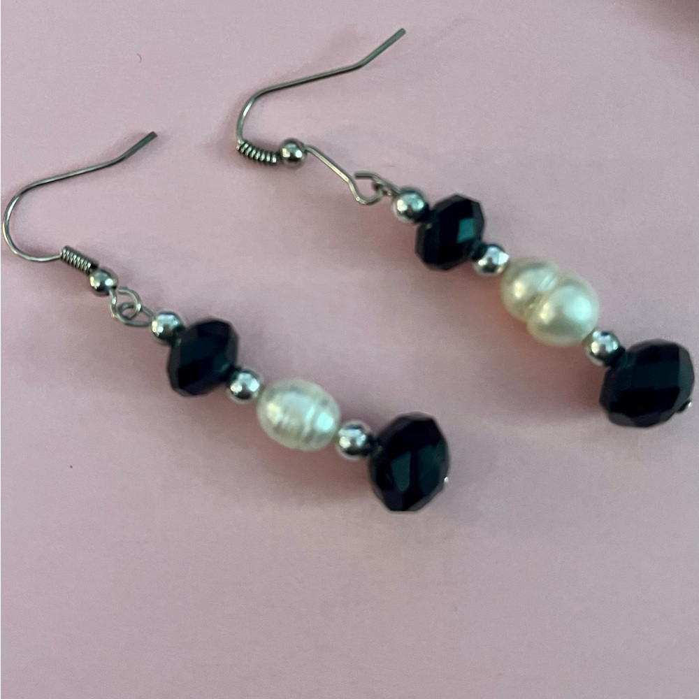 White and Black Earrings.